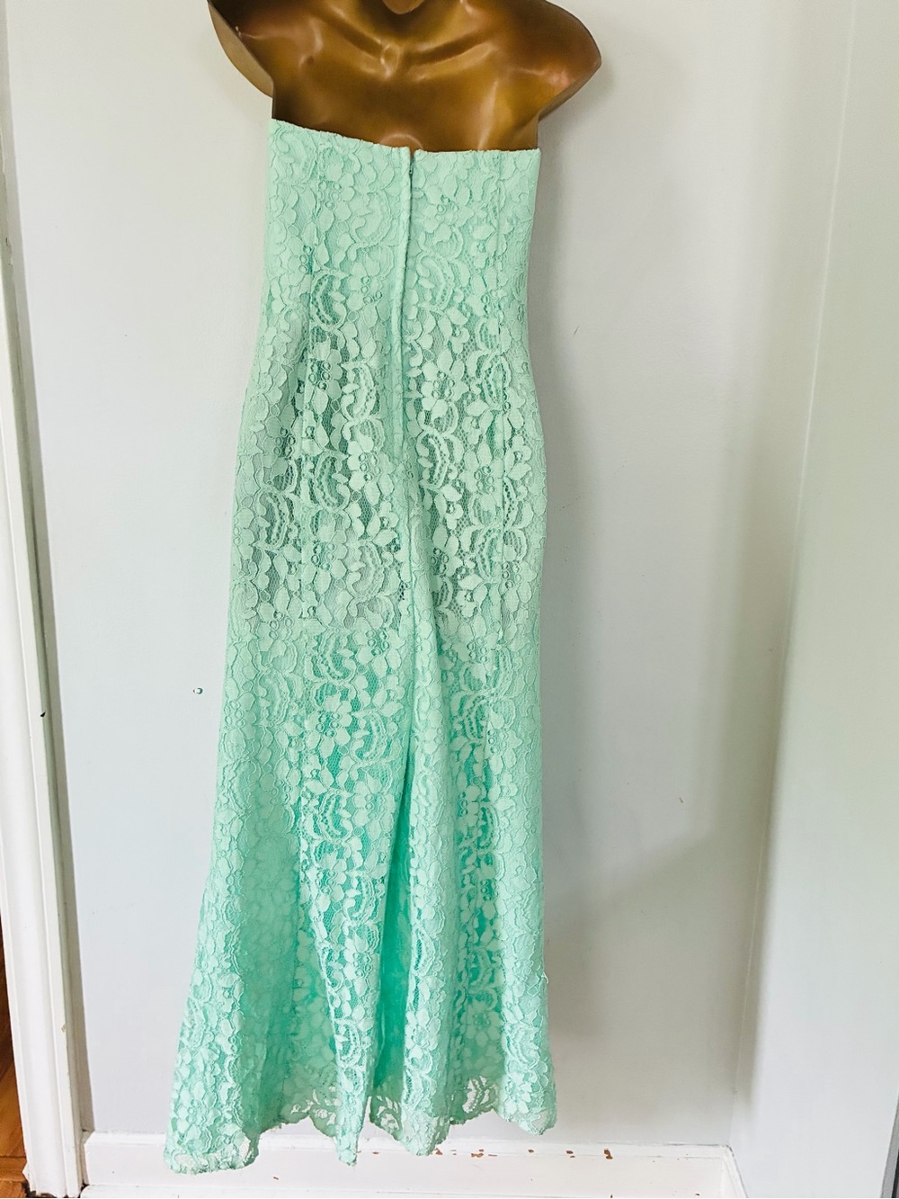 David’s Bridal Tiffany Blue Lace Strapless Midi Dress – Size 10 - Picture 4 of 5